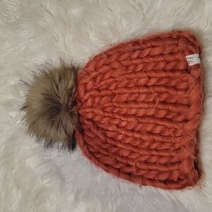 Grace & Lace Large-Knit Hat with Faux Fur PomPom